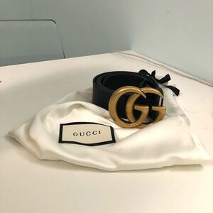 Gucci Black Belt with Gold GG Buckle